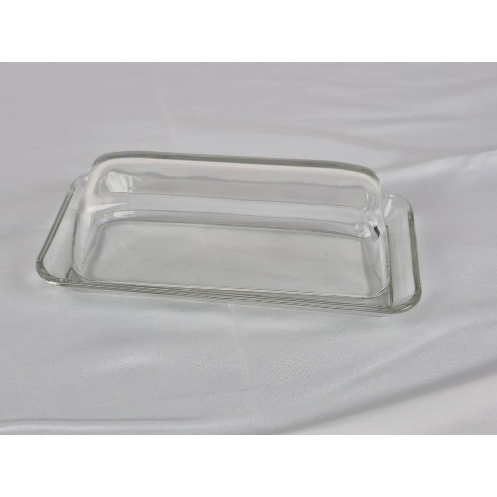 Vintage Clear Glass Butter Dish with Lid Rectangular Covered Server Tray